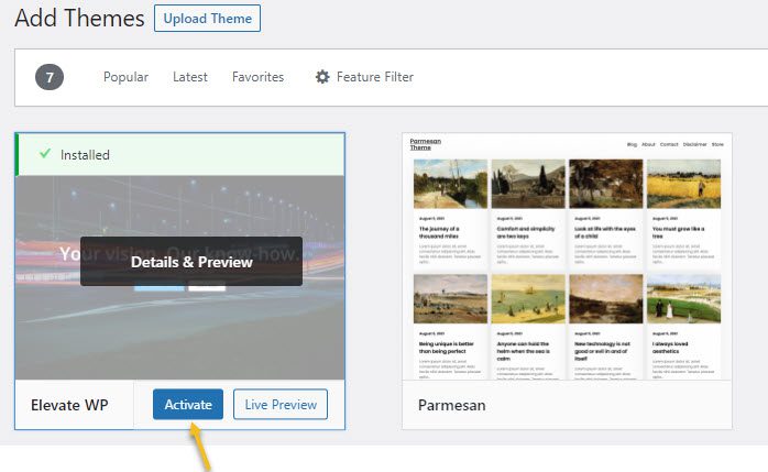 Activate the WordPress theme