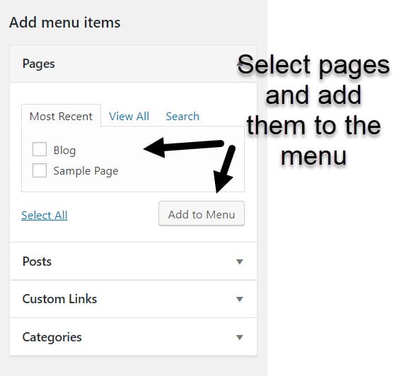 add pages to WordPress menu