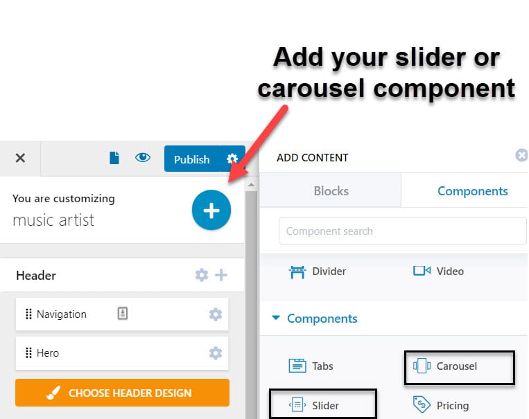 add the WordPress slider component