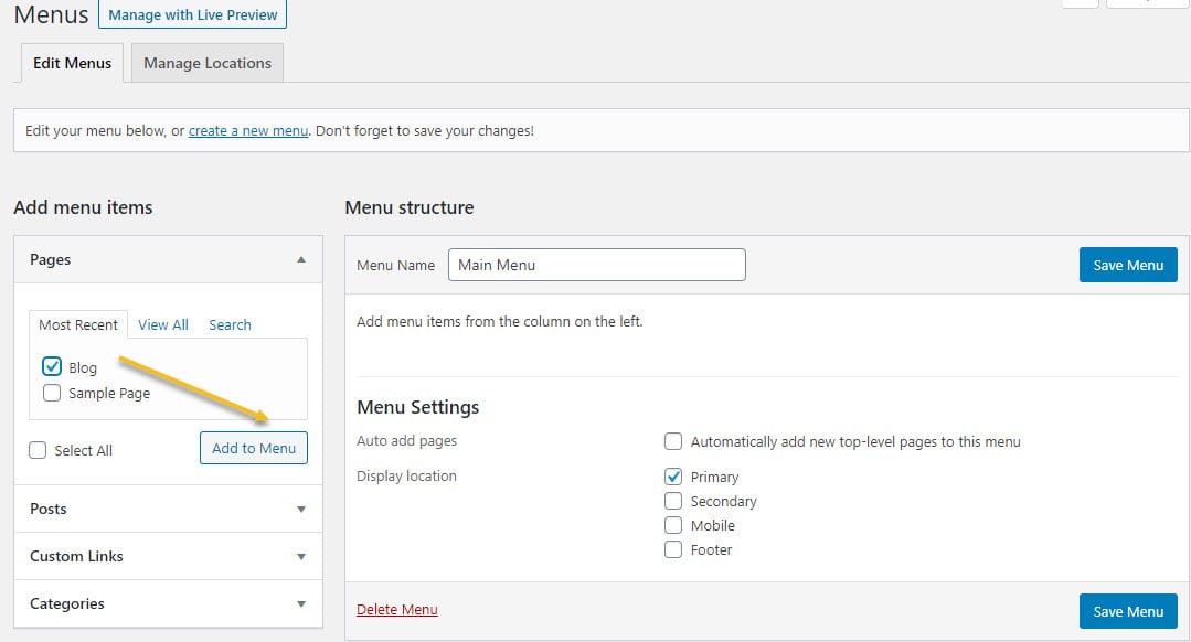 Add the blog to the menu