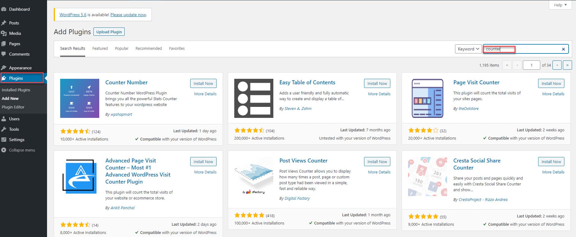 Add WordPress counter plugin