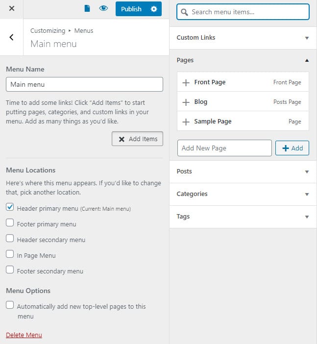 Adding items to a website menu in WordPress