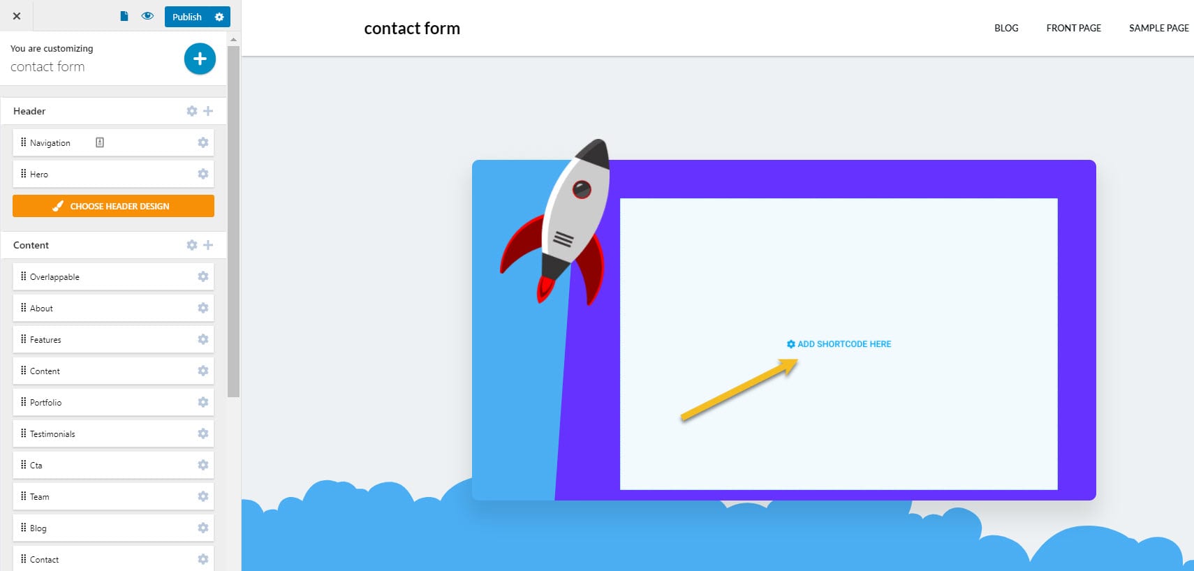 adding the shortcode to the contact form