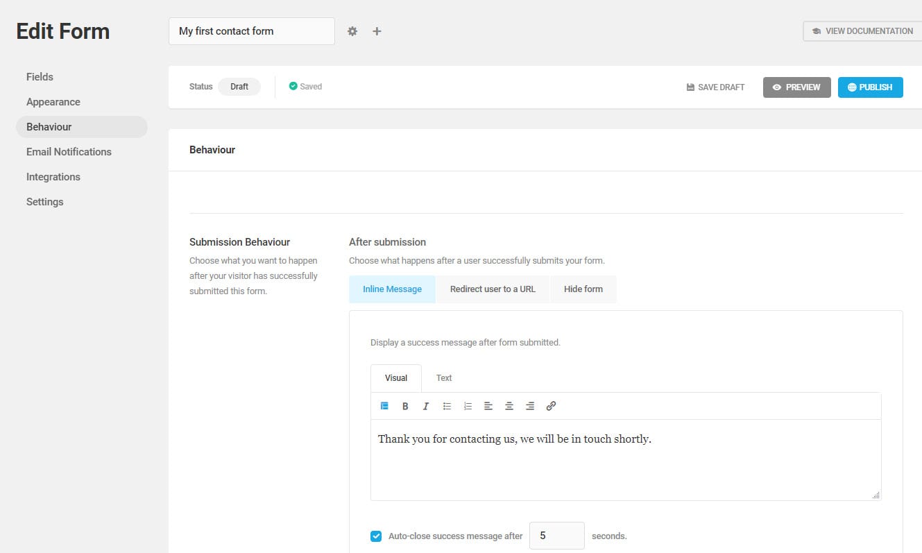 After submission form behavior