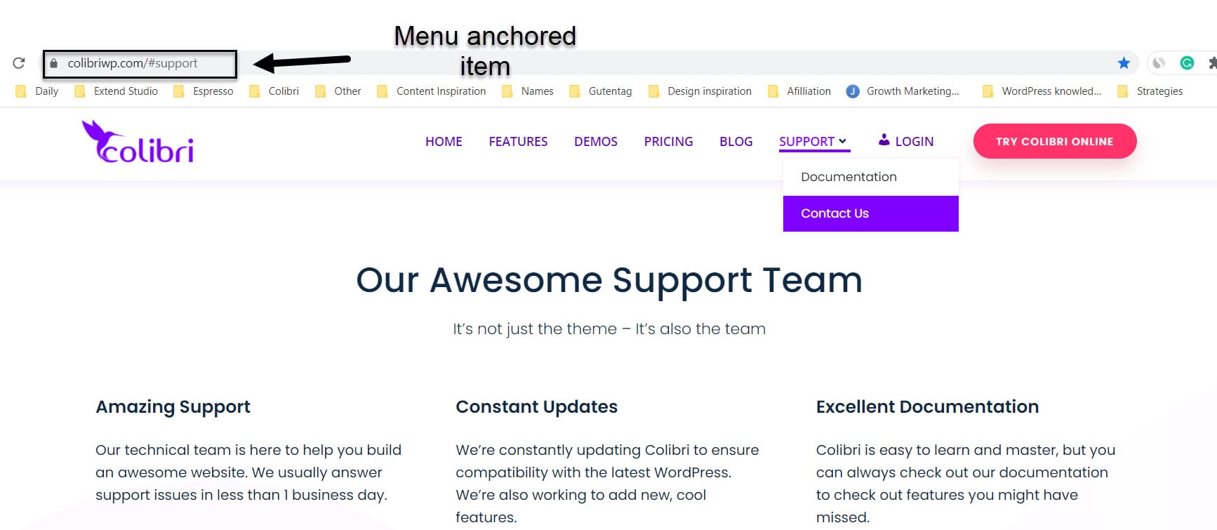 Anchored WordPress menu
