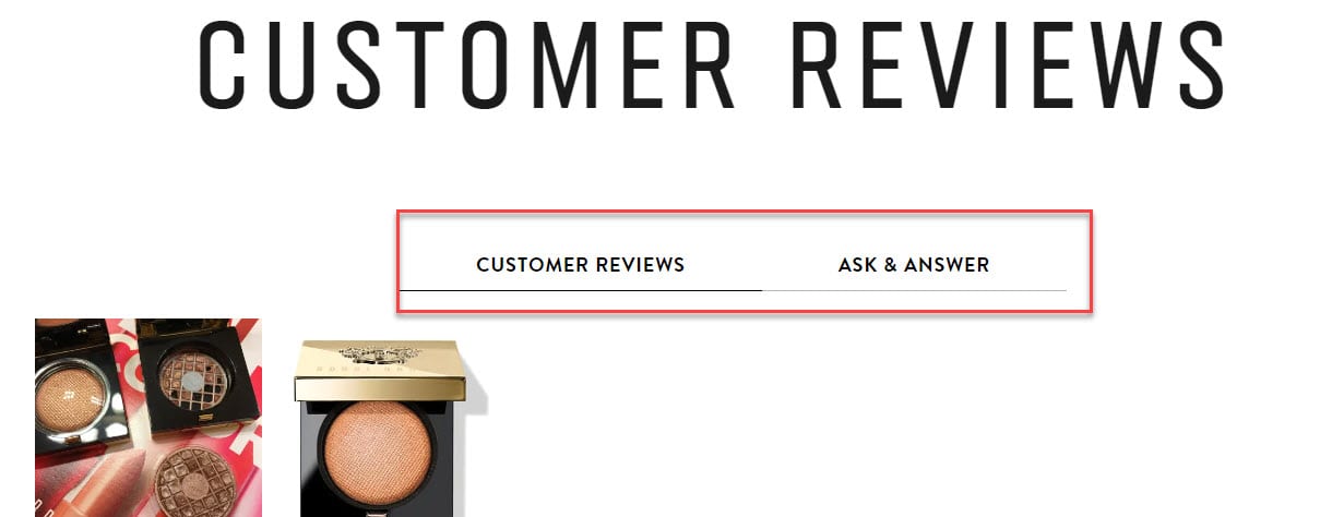 Tabs on the BobbyBrown cosmetics website