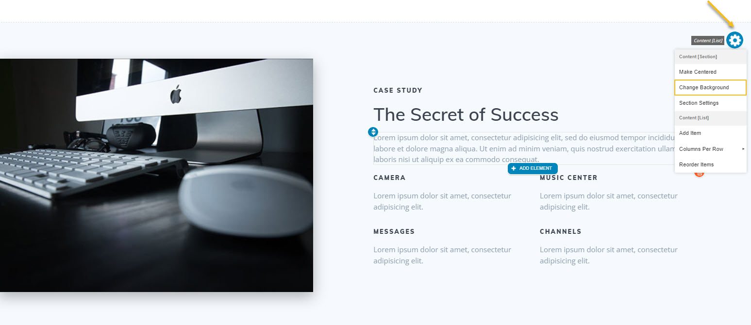 Change WordPress background color of a section