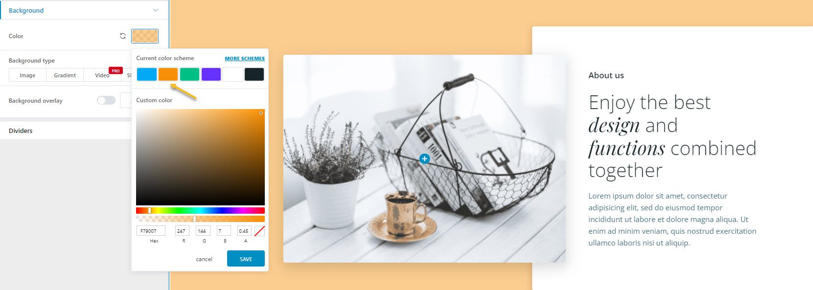 Changed WordPress background color in Colibri