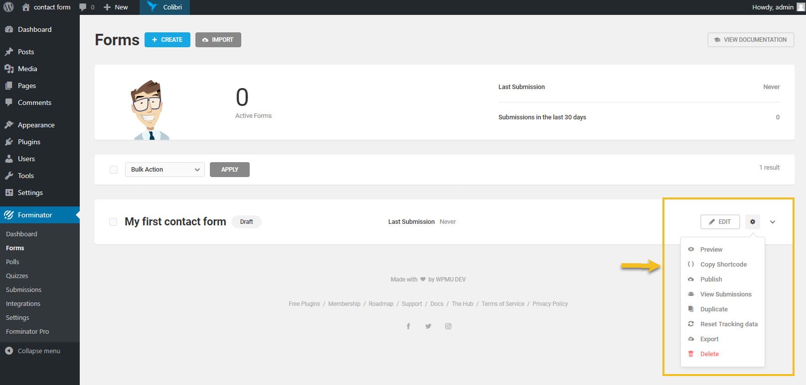Copy contact form shortcode