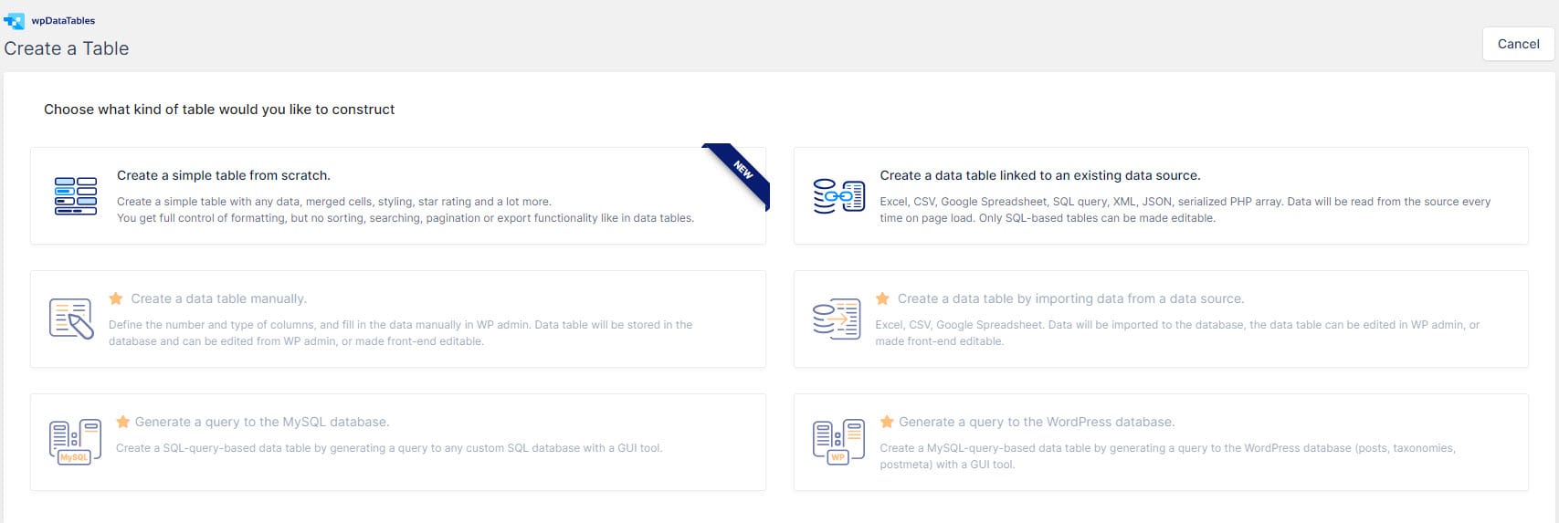 Create a table in WordPress