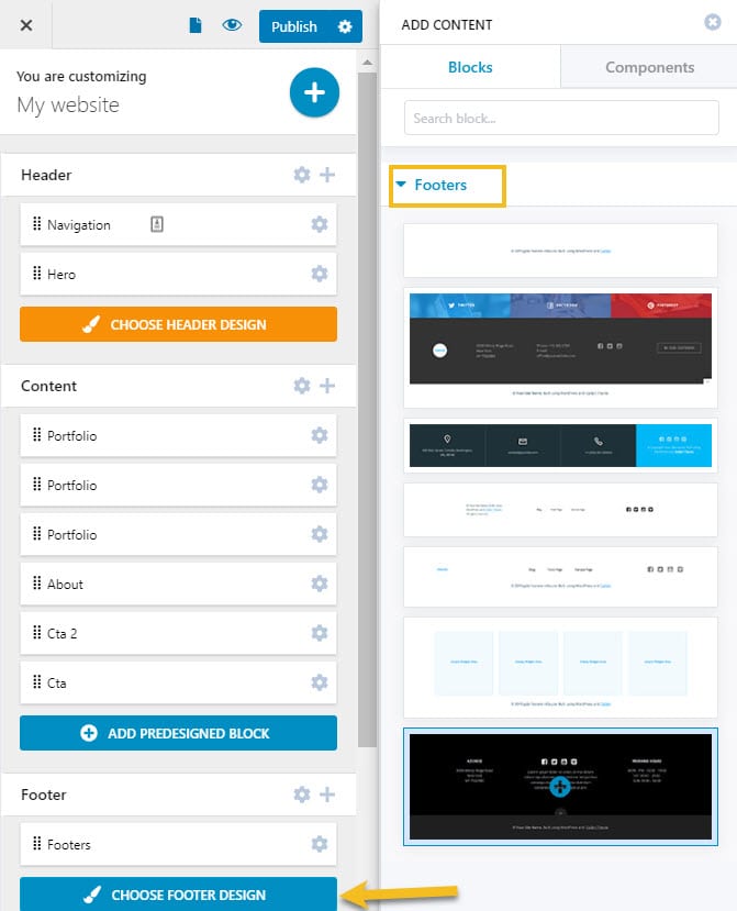 custom-made WordPress footers