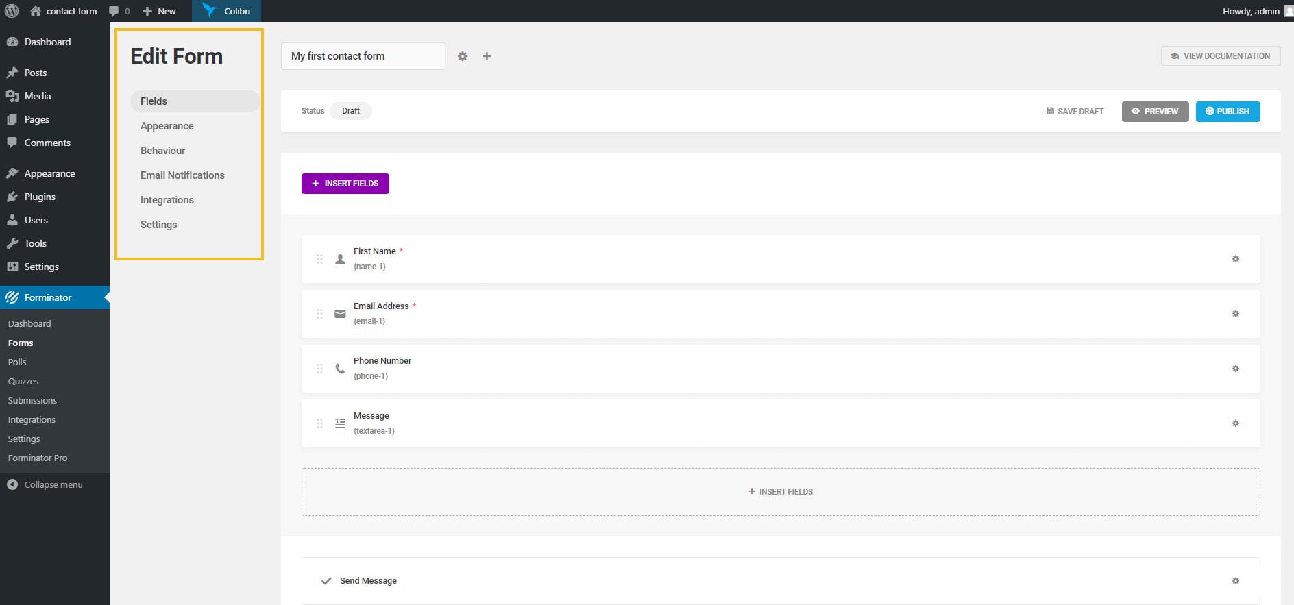 customizing contact form in Forminator