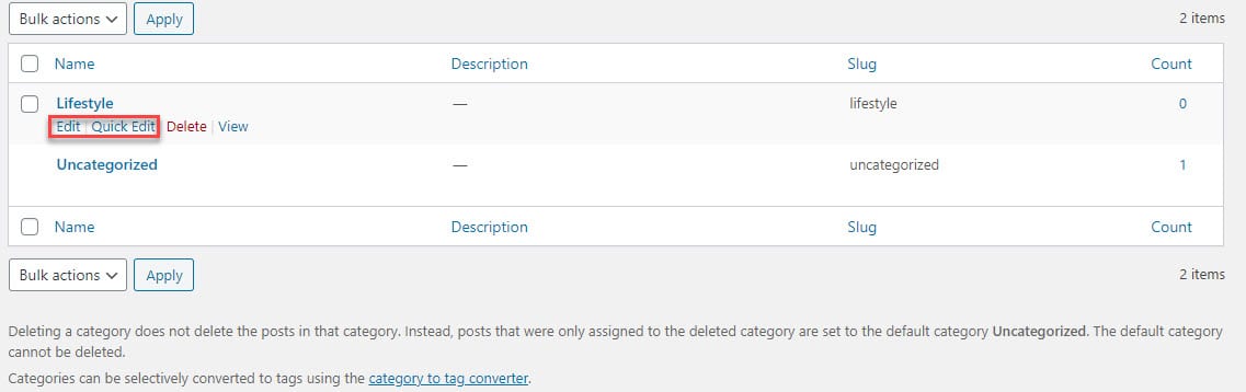 edit a WordPress category