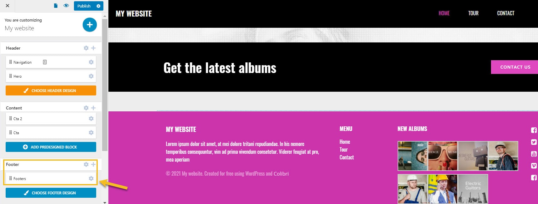 Edit footers in the customizer