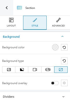 Editing the section in the editing panel