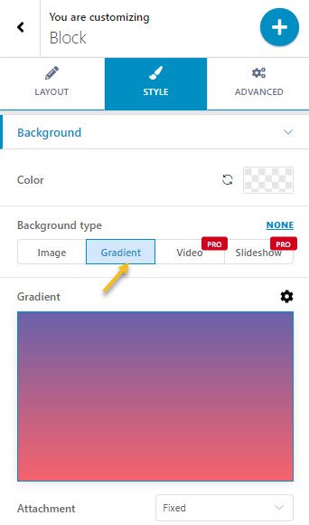 Gradient backgrounds in Colibri