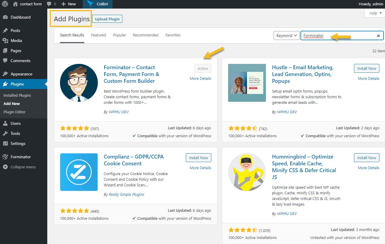 How to install a form plugin in WordPress