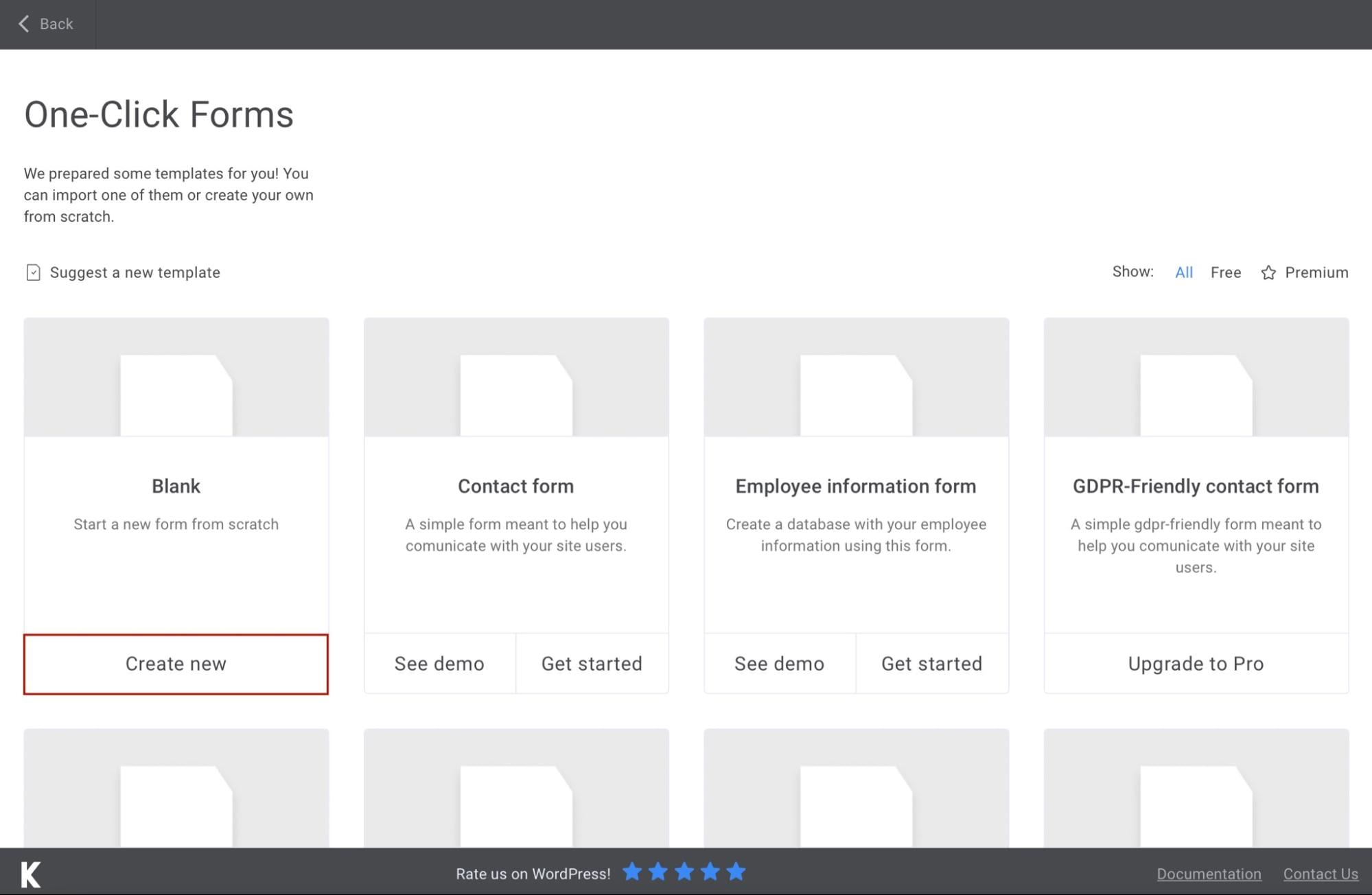 One-click WordPress forms