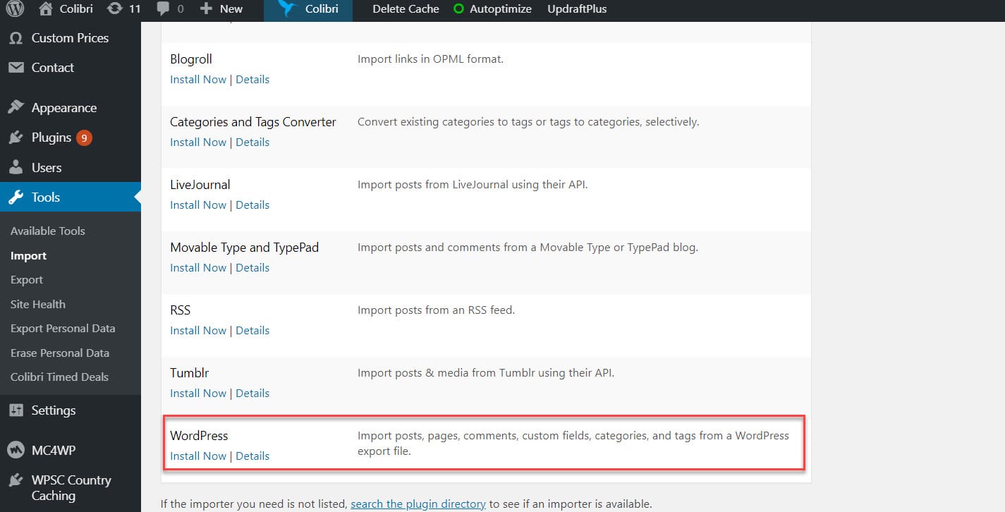 Import website to WordPress
