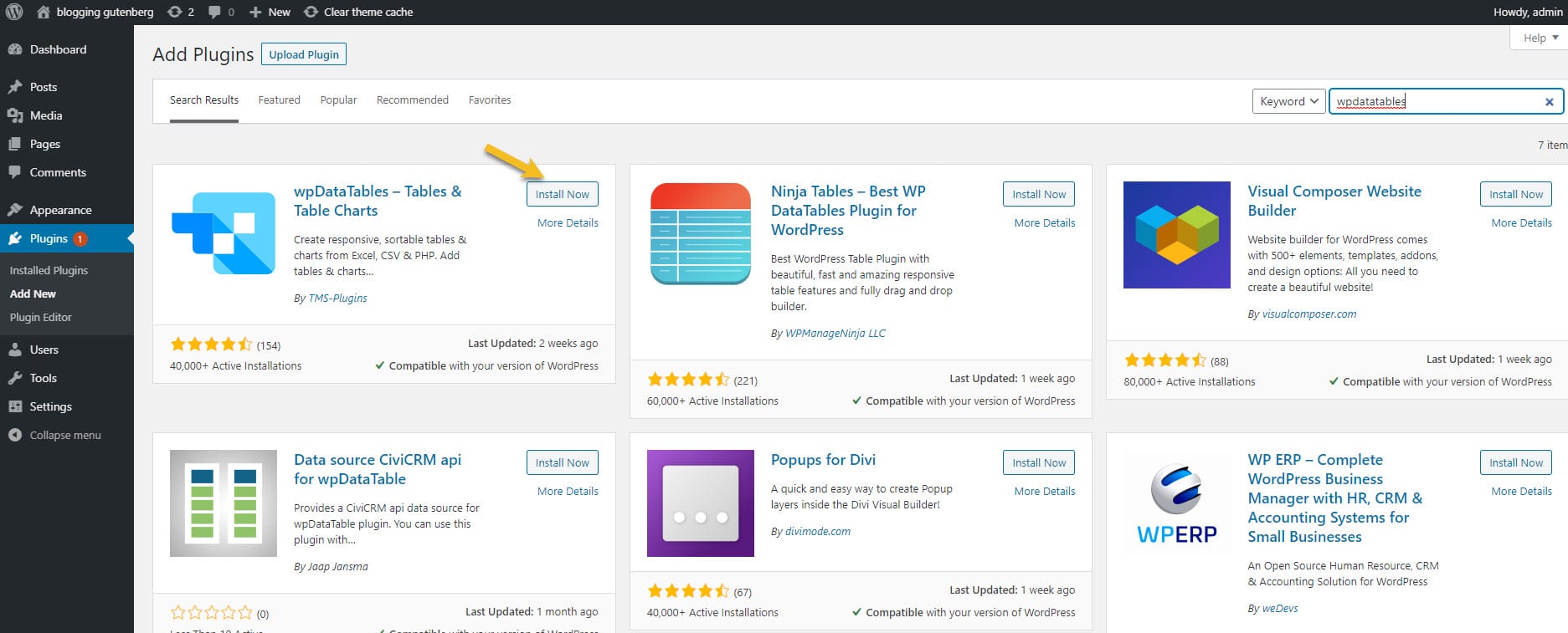 Installing a WordPress table plugin