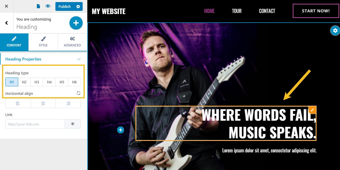 Making changes to a heading