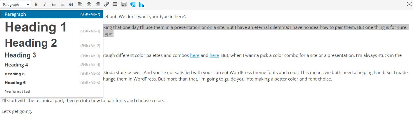 Making font changes in the Classic WordPress Editor