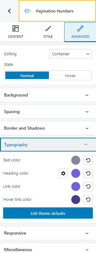 Pagination numbers styling