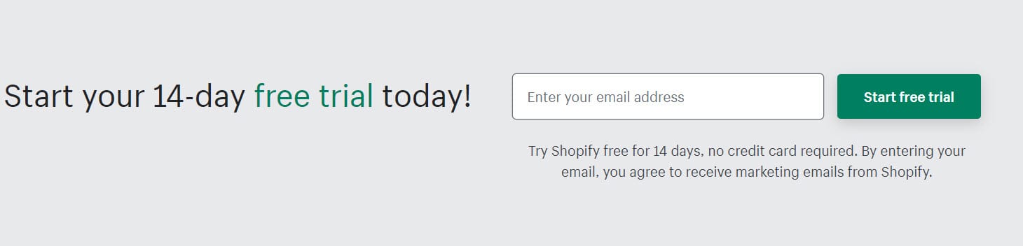 start a free trial form - shopify