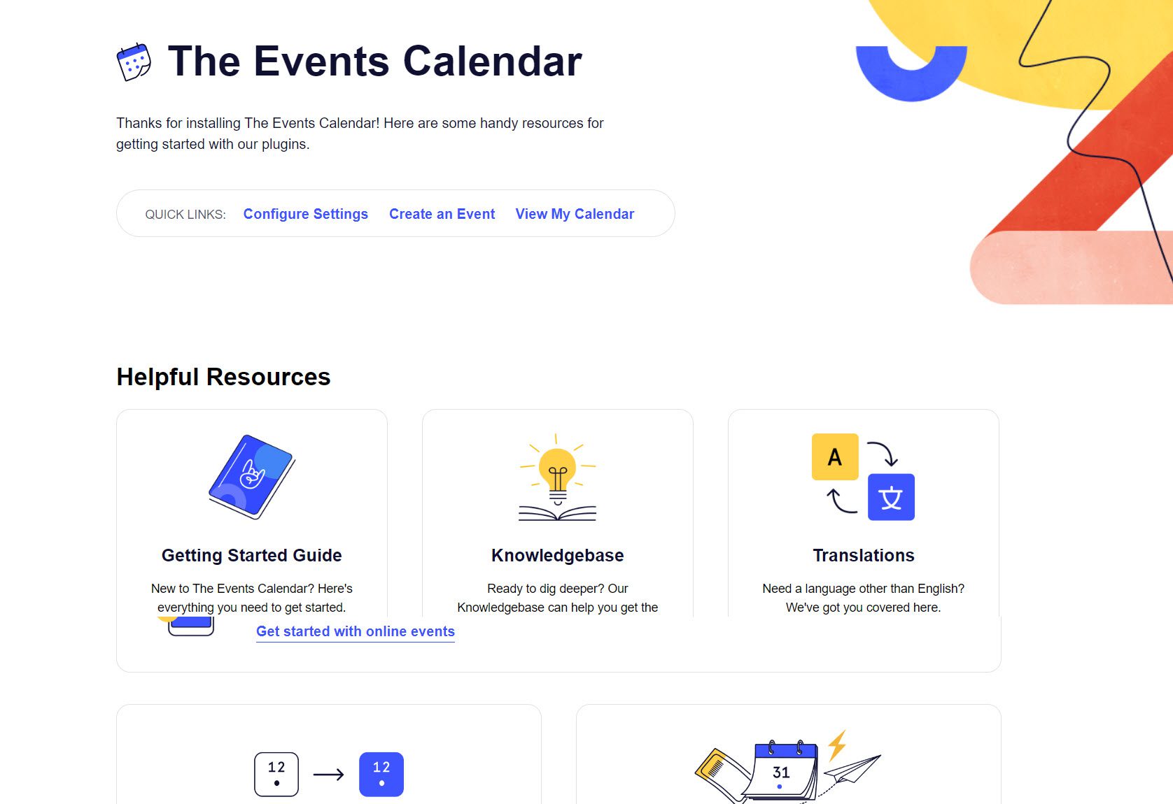the events calendar interface