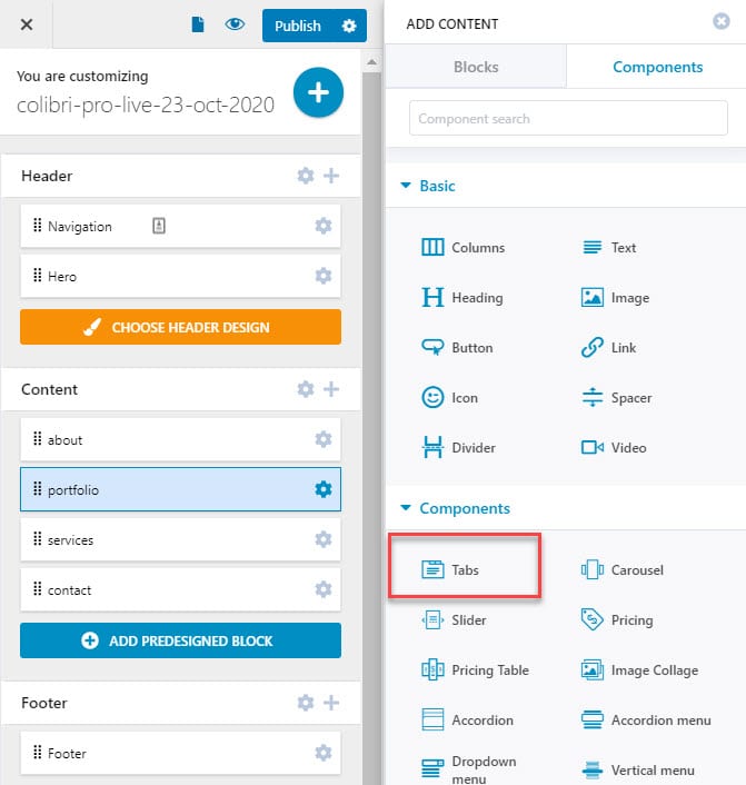 The WordPress Tab component