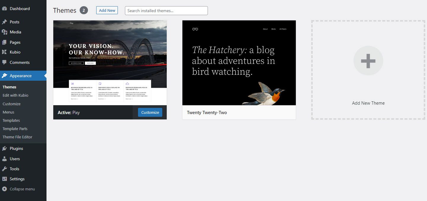 The WordPress dashboard