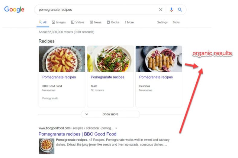 Google organic results