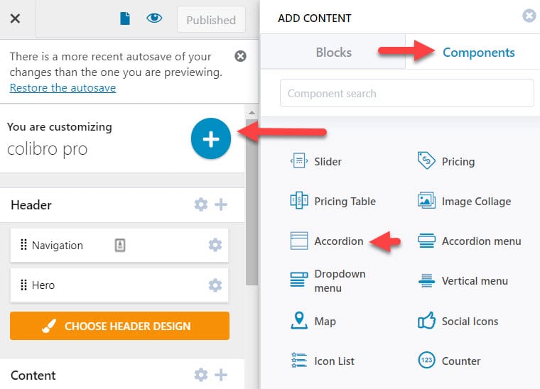 WordPress accordion in Colibri