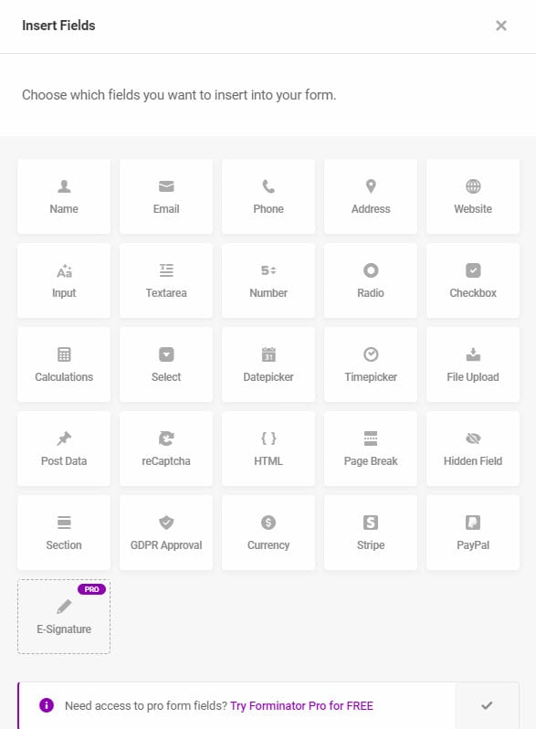 WordPress Forminator contact form fields