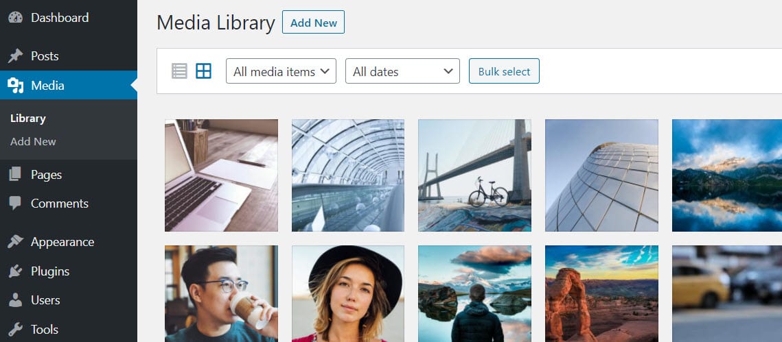 WordPress dashboard - Media library