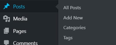 WordPress dashboard - posts