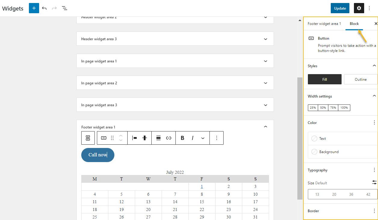 WordPress Footer block editing