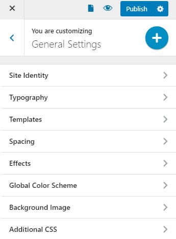 WordPress general settings - WordPress builder panel