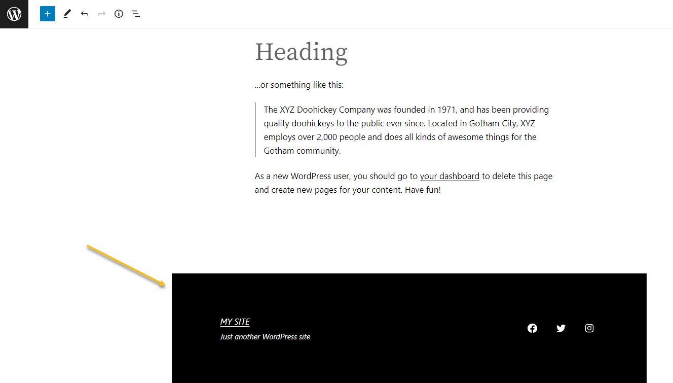 WordPress Page with footer
