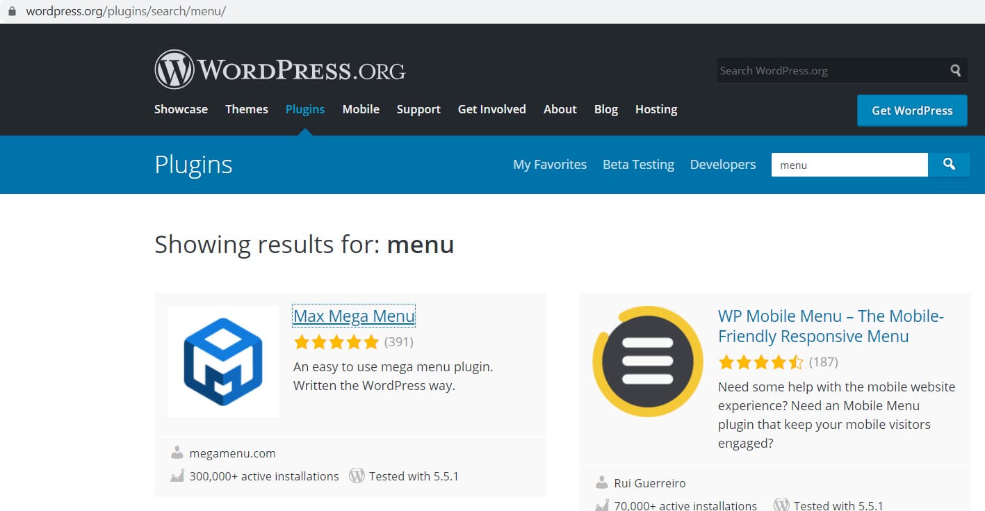 wordpress.org menu plugins