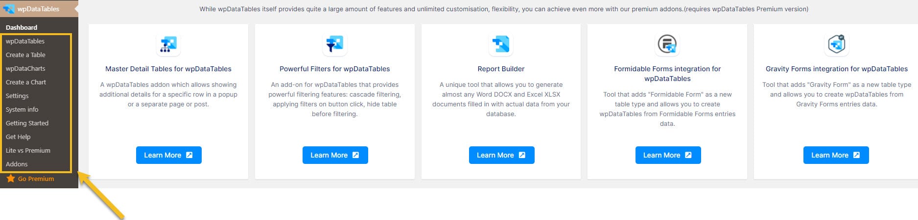 WPDataTables settings