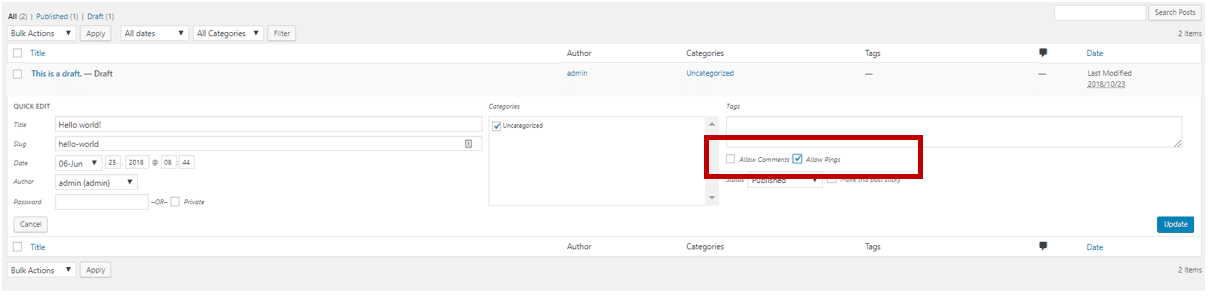 How to disable comments in WordPress - case 1
