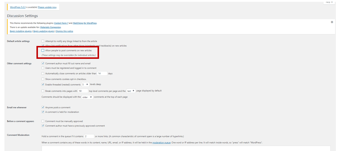 How to disable comments in WordPress - case 3