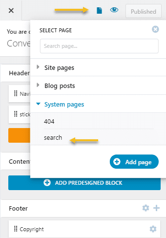 WordPress search page template