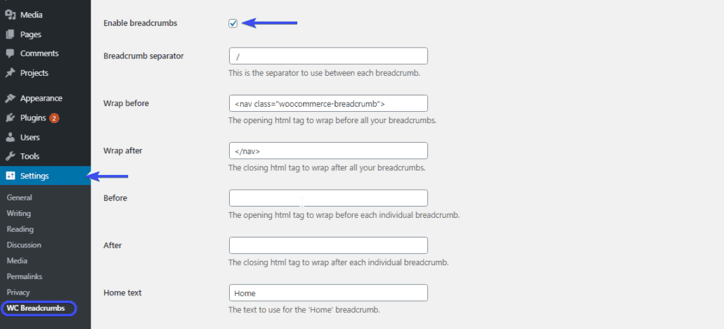 woocommerce breadcrumbs