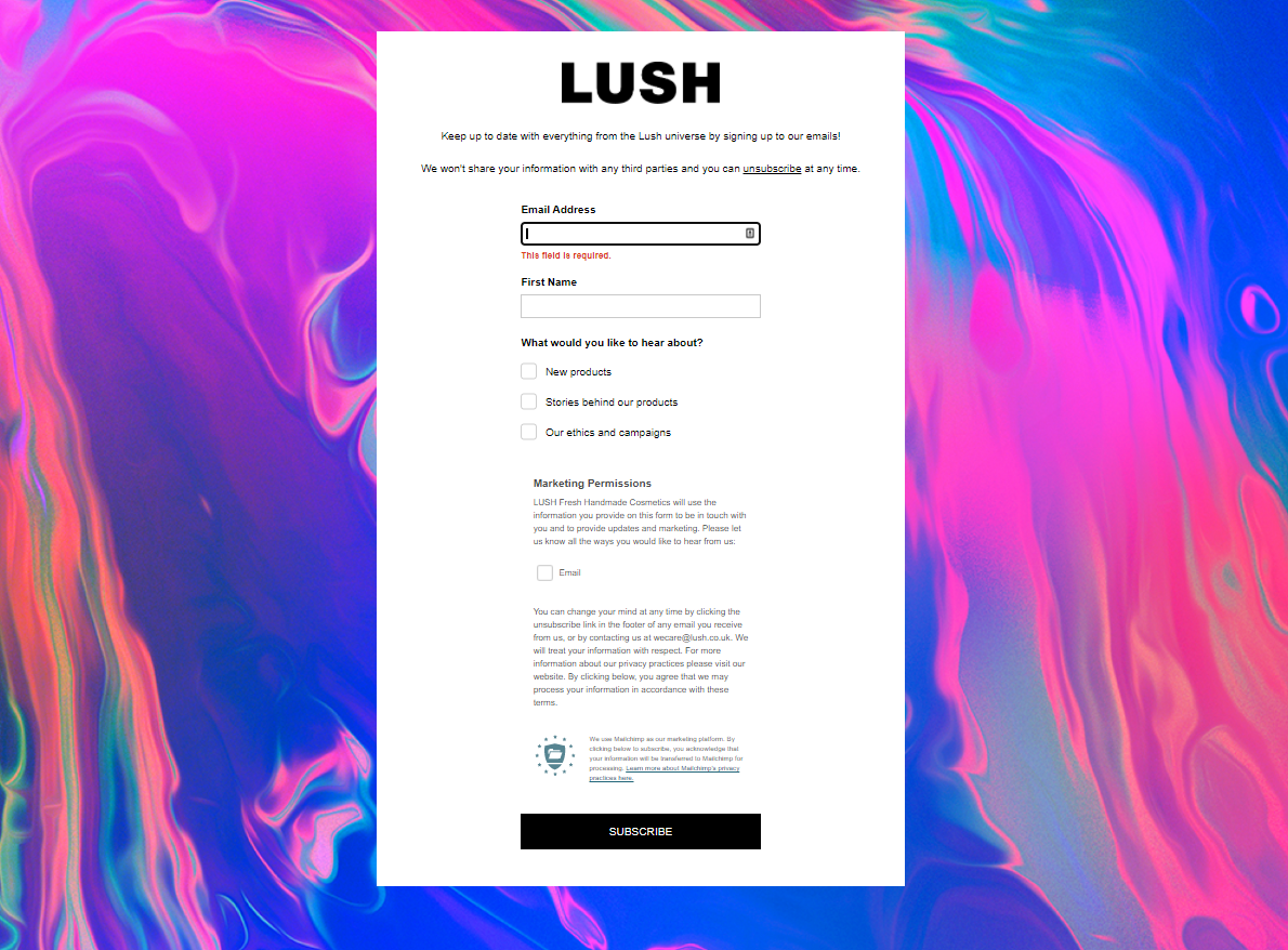 Background image for the Lush website