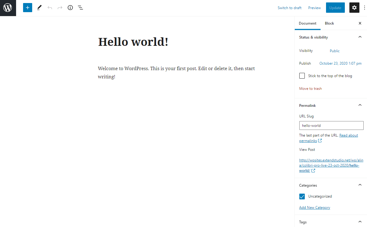 The default WordPress editor