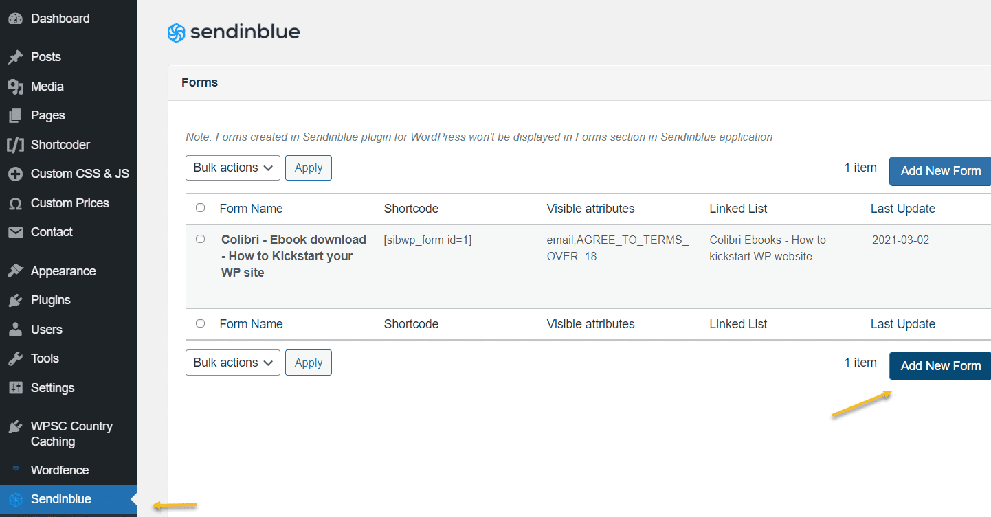 Add new form in the WordPress plugin