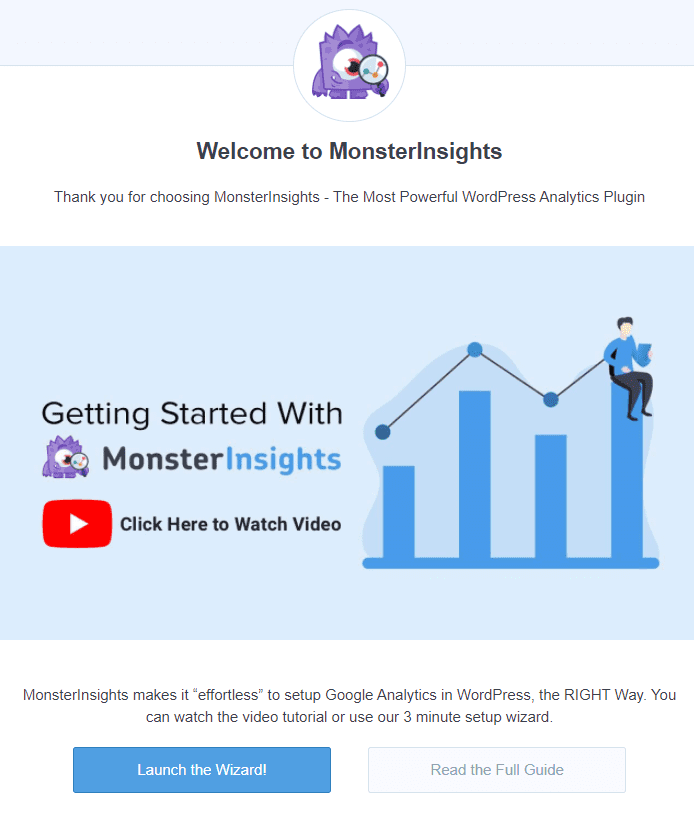 Setup wizard for MonsterInsights