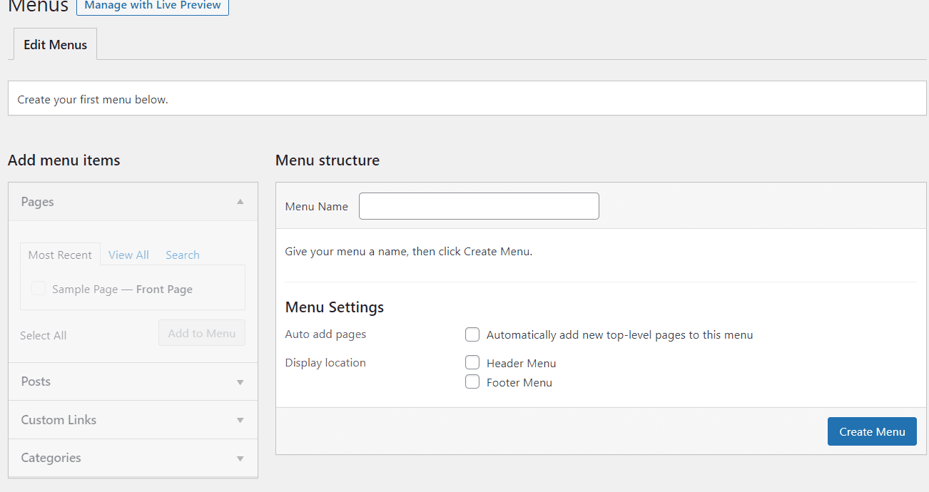 Create WordPress menu